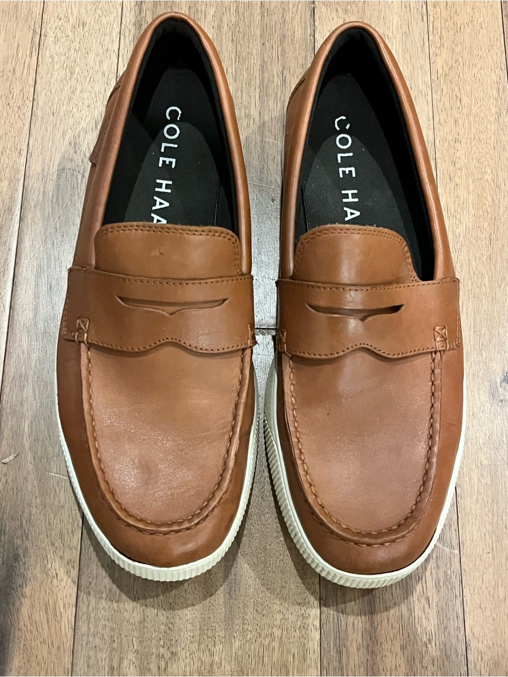 Cole Haan Men’s Brown Leather Penny Loafers with White Sole